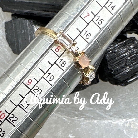 Soft baby pink crystal jewel tone gold steel ring dainty band - Picture 3 of 7